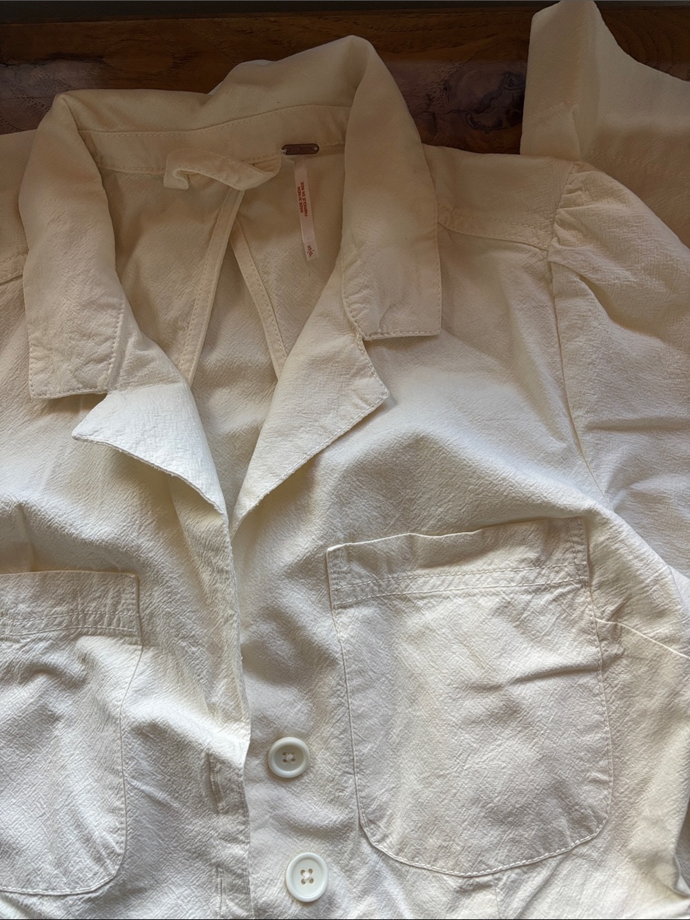 Free People Cream Button-Front Textured Jumpsuit, Never Worn
